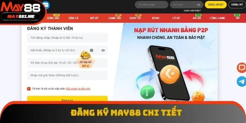 Điền thông tin đăng ký May88