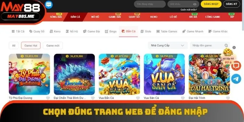 Chọn đúng trang để vào nick chơi game